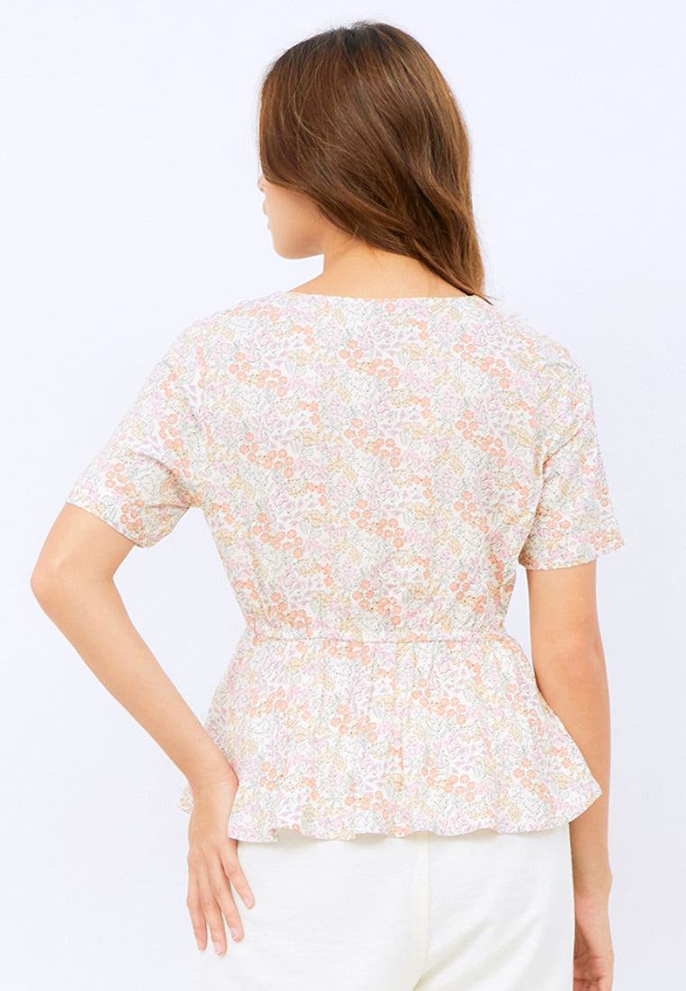 Short Sleeve Printed Flare Blouse