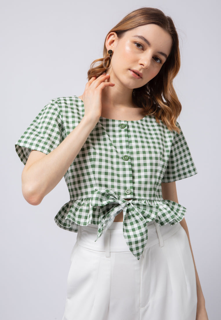 Ruffle Crop Blouse with Front Tie