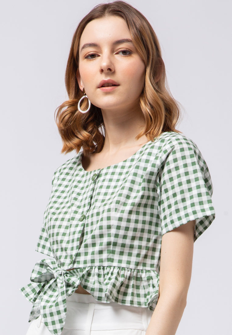 Ruffle Crop Blouse with Front Tie