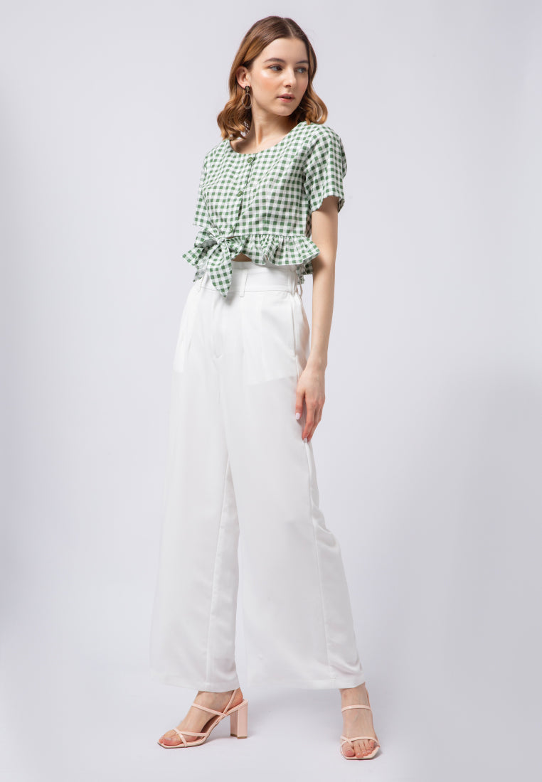 Ruffle Crop Blouse with Front Tie