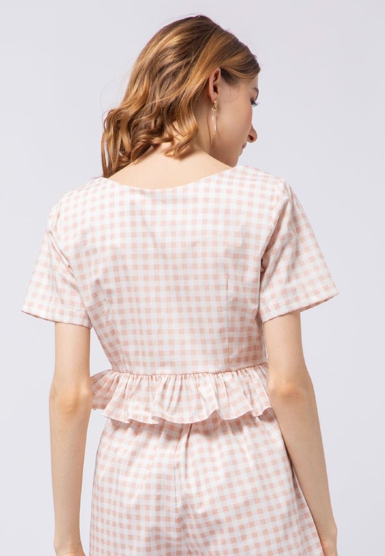 Ruffle Crop Blouse with Front Tie