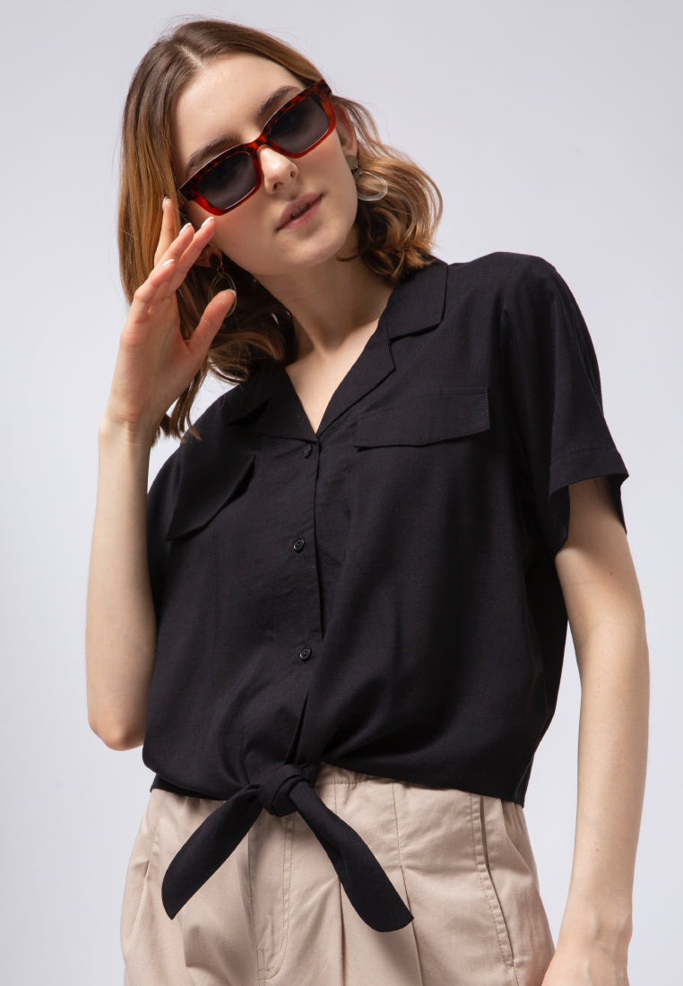 Short Sleeve Blouse with Front Tie