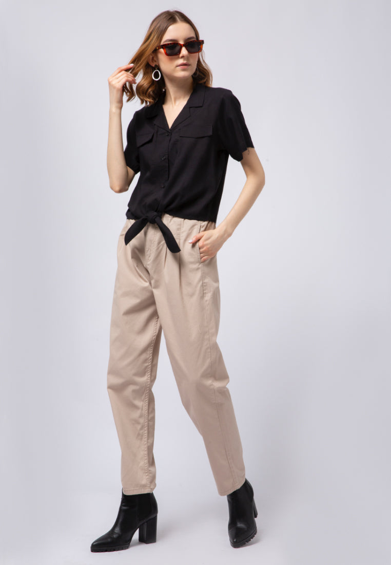 Short Sleeve Blouse with Front Tie