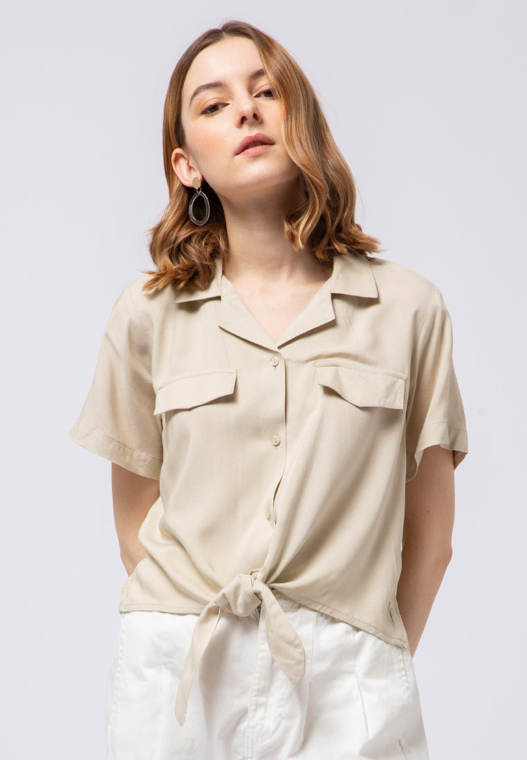 Short Sleeve Blouse with Front Tie