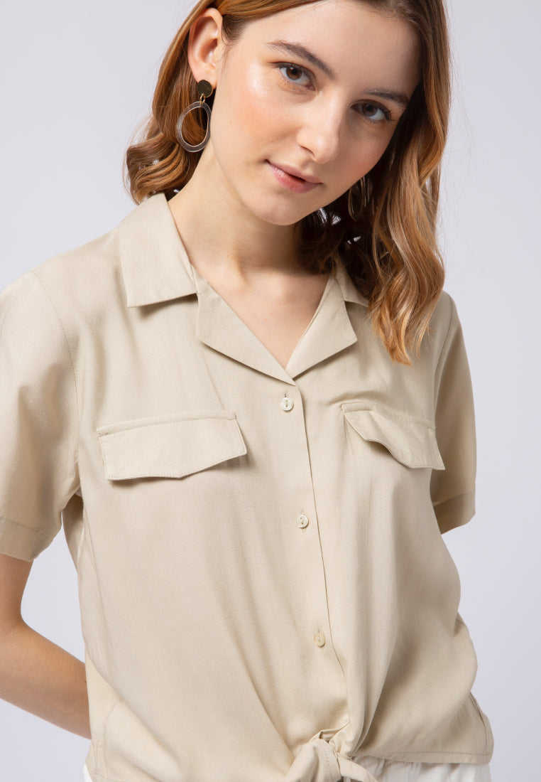 Short Sleeve Blouse with Front Tie