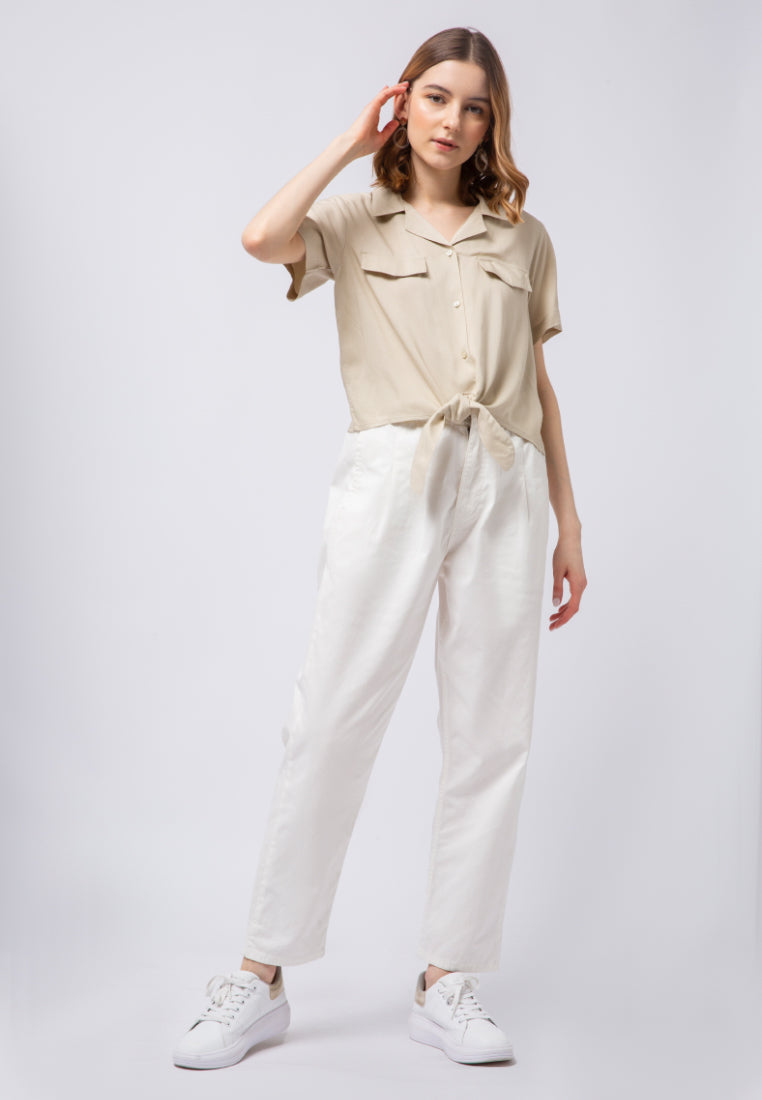 Short Sleeve Blouse with Front Tie