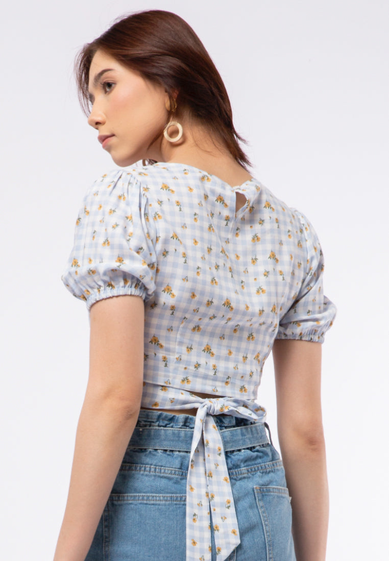 Printed Puff Sleeve Crop Blouse