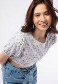 Printed Puff Sleeve Crop Blouse