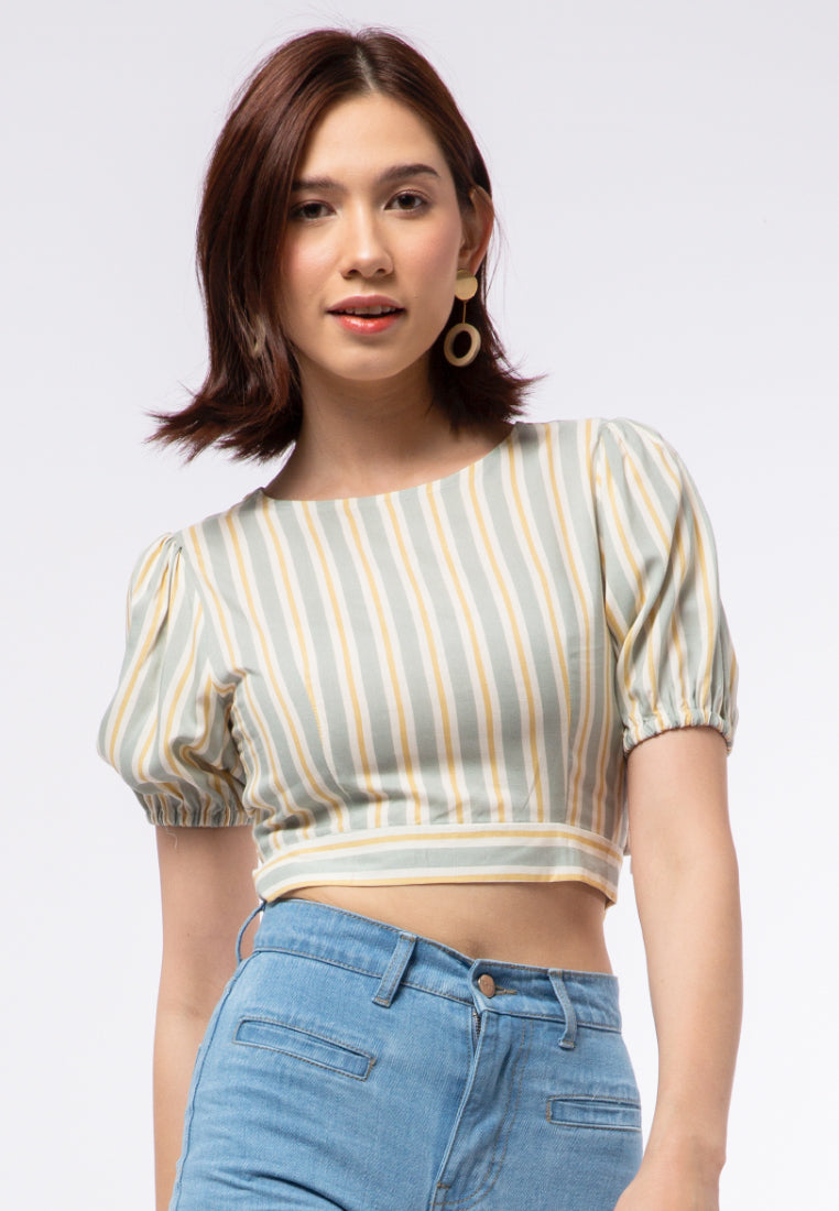 Printed Puff Sleeve Crop Blouse