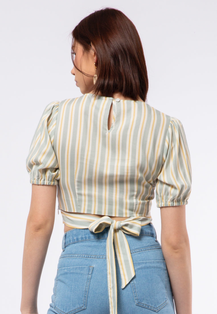 Printed Puff Sleeve Crop Blouse