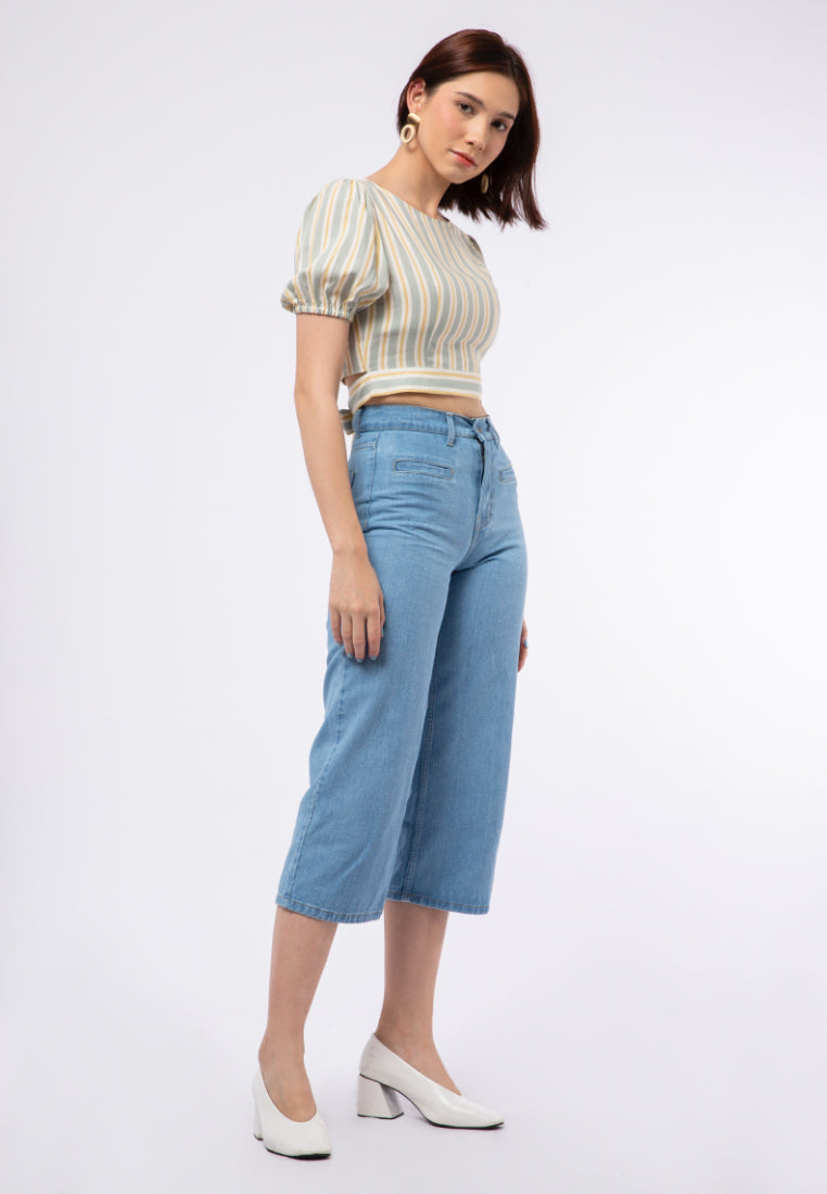 Printed Puff Sleeve Crop Blouse