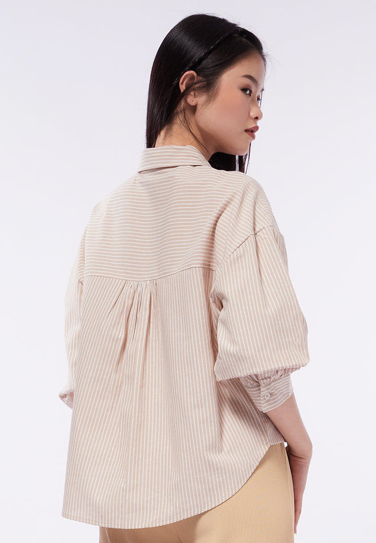 Stripe Blouse with Voluminous Sleeve