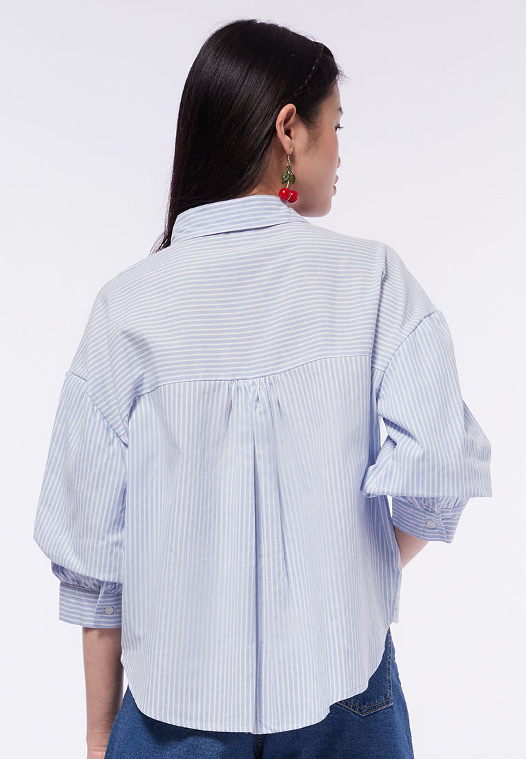 Stripe Blouse with Voluminous Sleeve