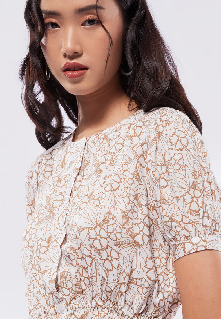 Printed Puff Sleeves Crop Blouse