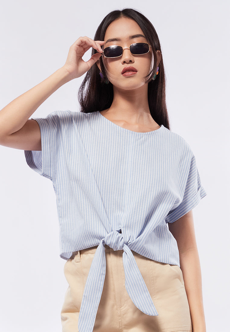Front Tie Short Sleeve Blouse