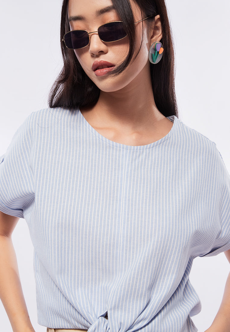 Front Tie Short Sleeve Blouse