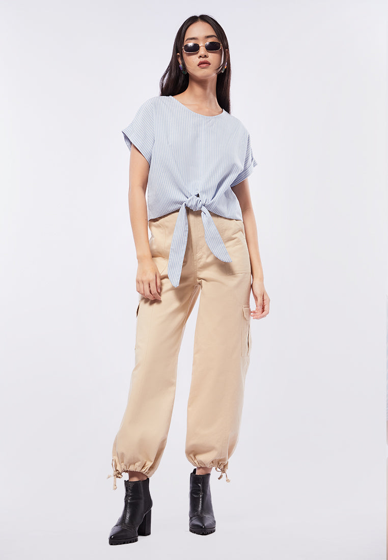 Front Tie Short Sleeve Blouse