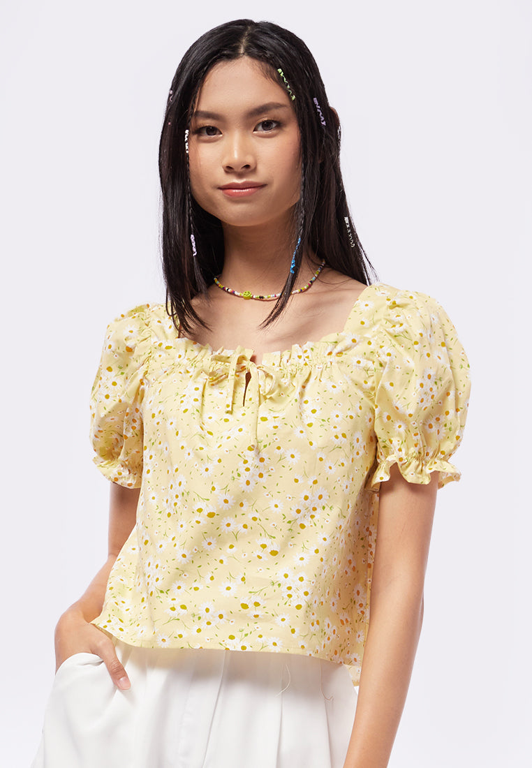 Square Neck Printed Short Sleeve Top