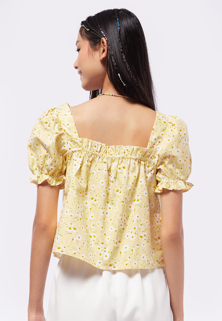 Square Neck Printed Short Sleeve Top