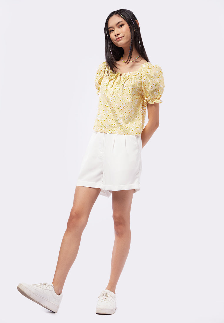 Square Neck Printed Short Sleeve Top