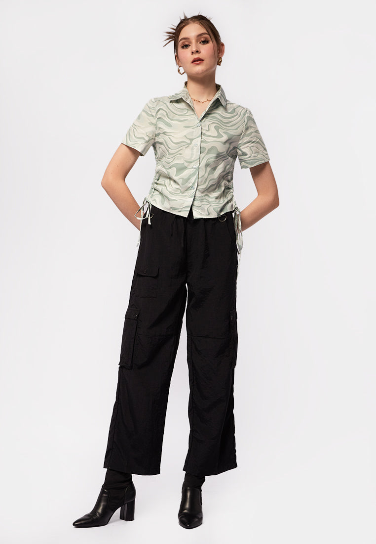 Printed Blouse with Ruched Details