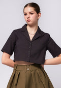 Notch Collar Crop Blouse