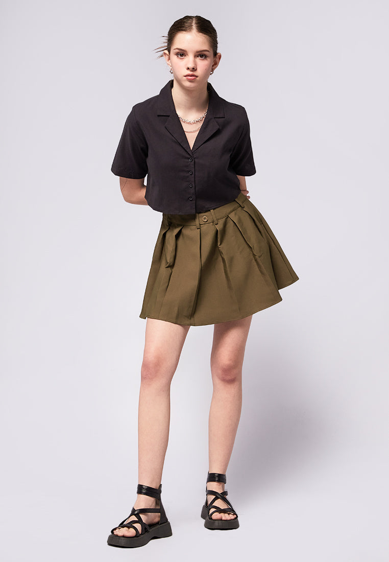 Notch Collar Crop Blouse
