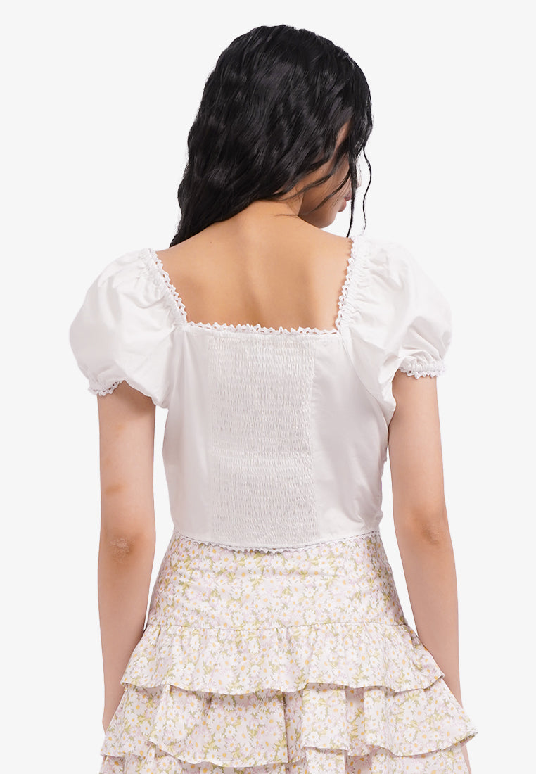 Button Up Puff Sleeves Top Off White