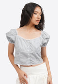 Button Up Printed Puff Sleeve Top