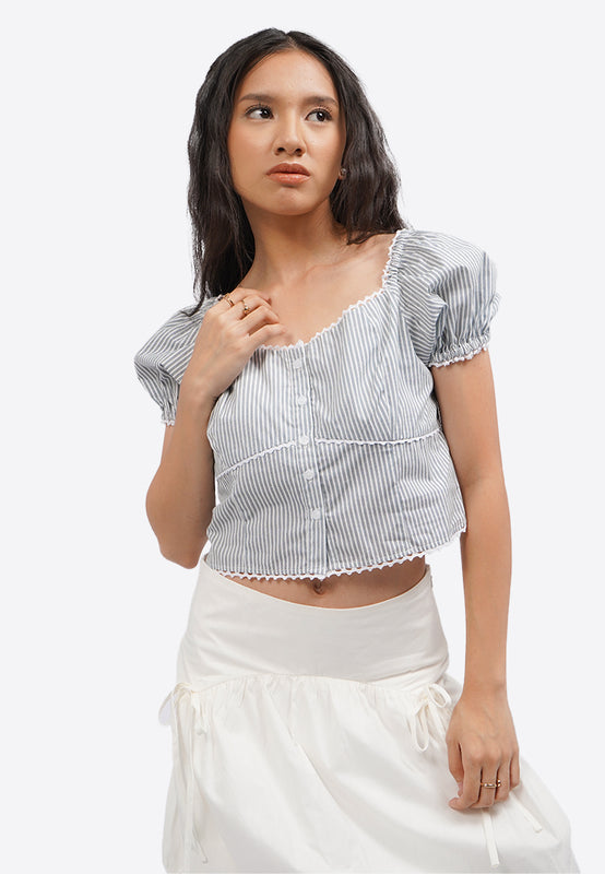 Button Up Printed Puff Sleeve Top