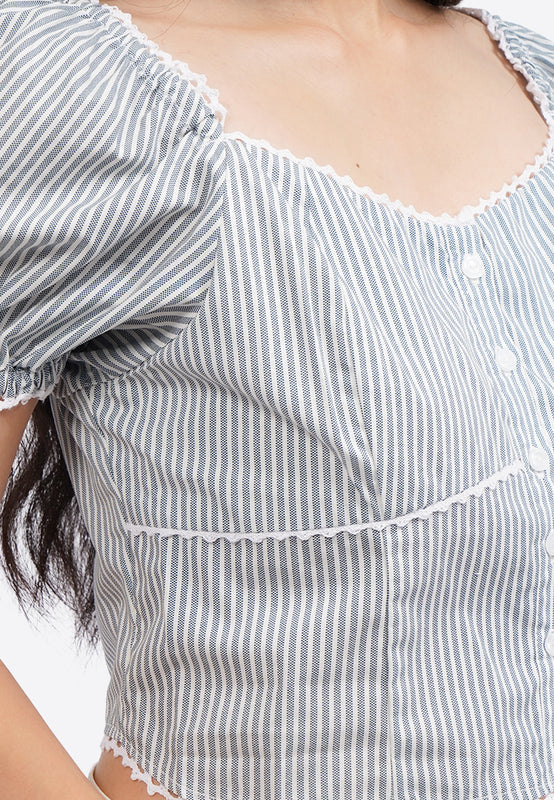 Button Up Printed Puff Sleeve Top