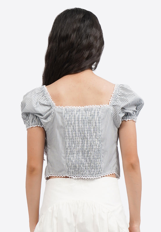Button Up Printed Puff Sleeve Top