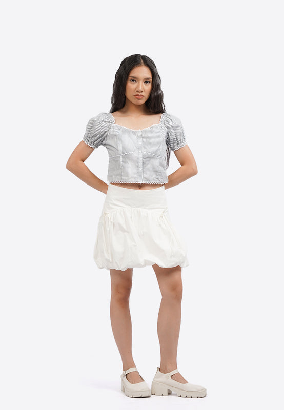 Button Up Printed Puff Sleeve Top