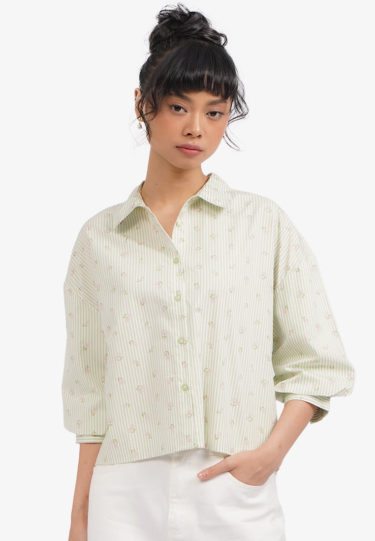 Voluminous Printed Blouse Sage