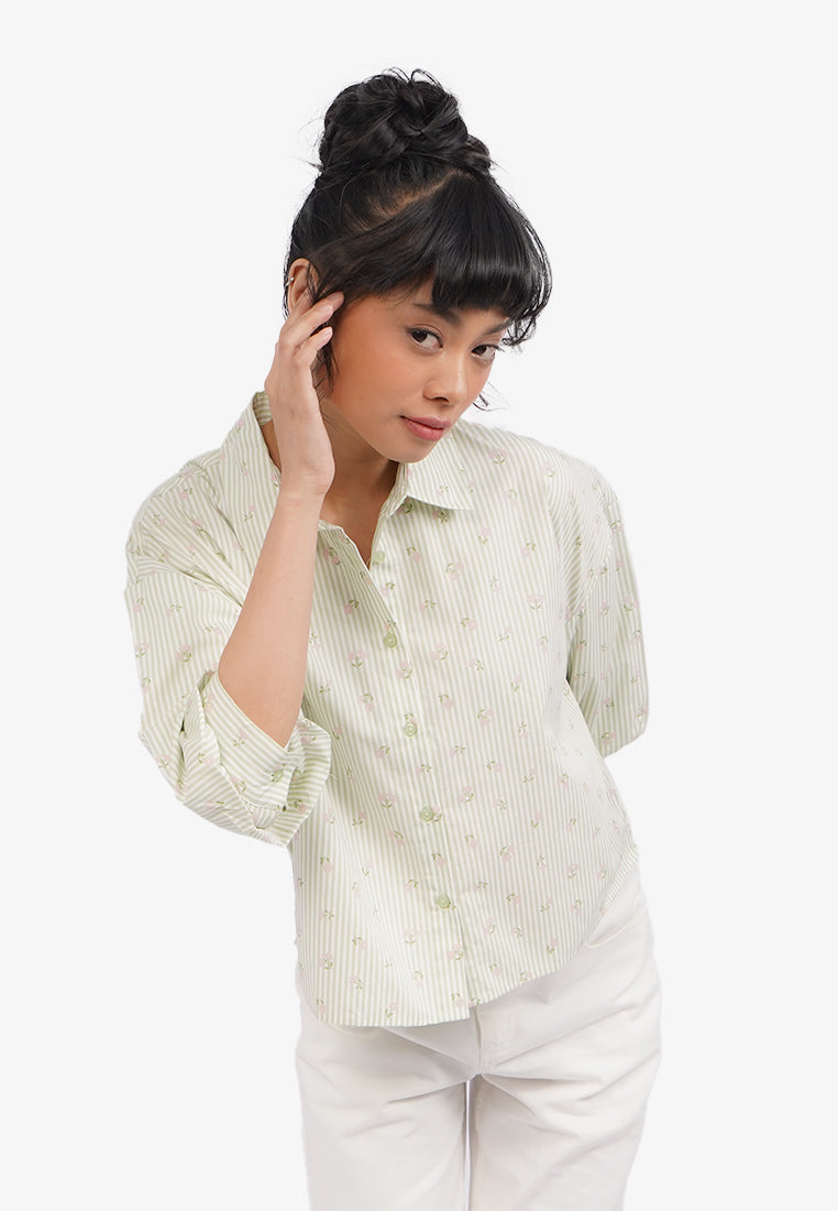 Voluminous Printed Blouse Sage