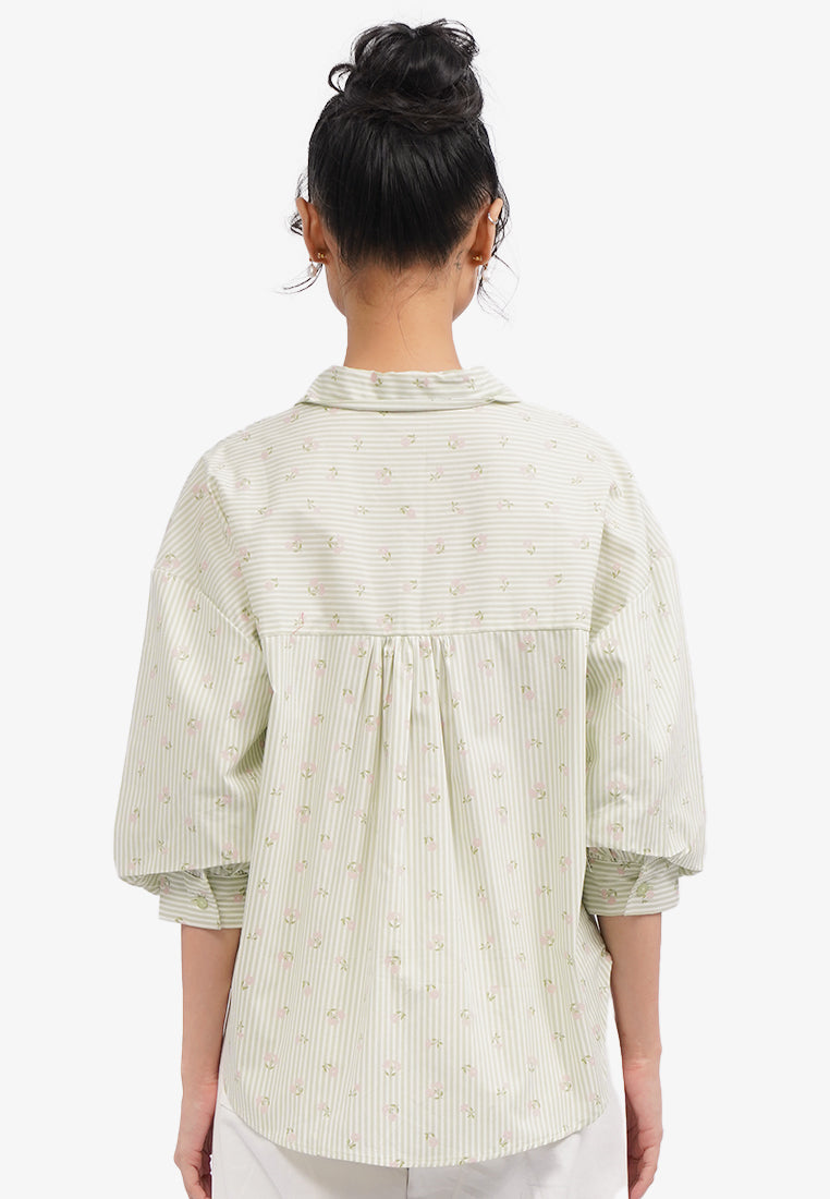 Voluminous Printed Blouse Sage
