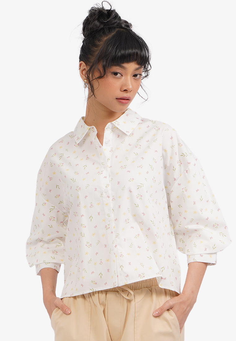 Voluminous Printed Blouse Off White