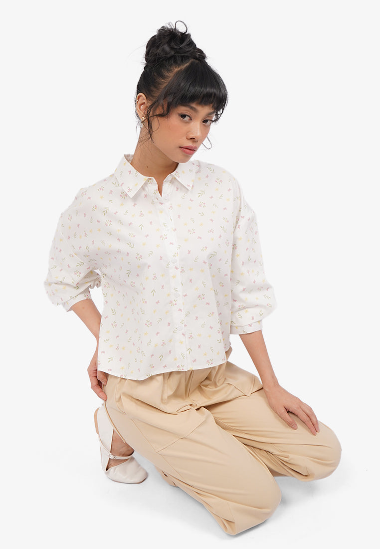 Voluminous Printed Blouse Off White