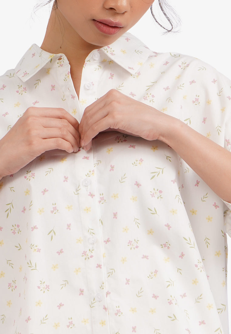 Voluminous Printed Blouse Off White
