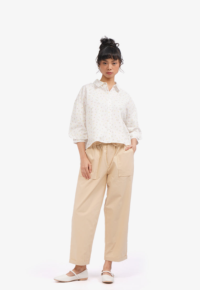 Voluminous Printed Blouse Off White