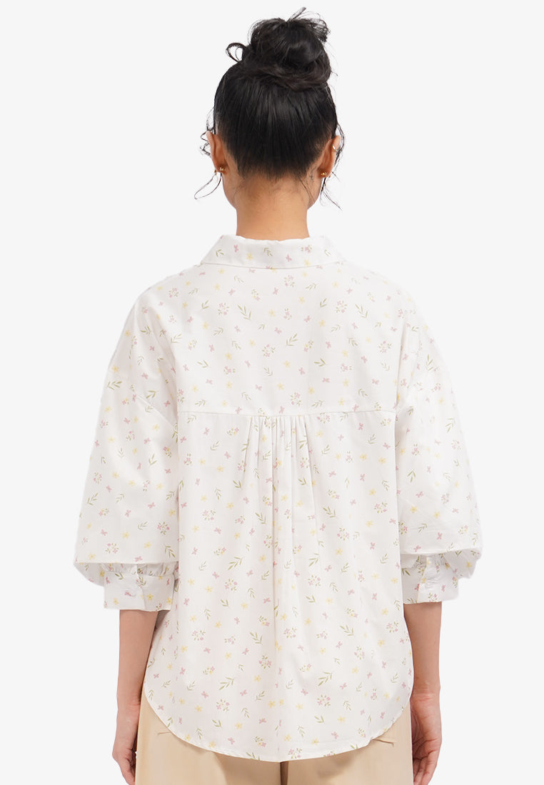 Voluminous Printed Blouse Off White