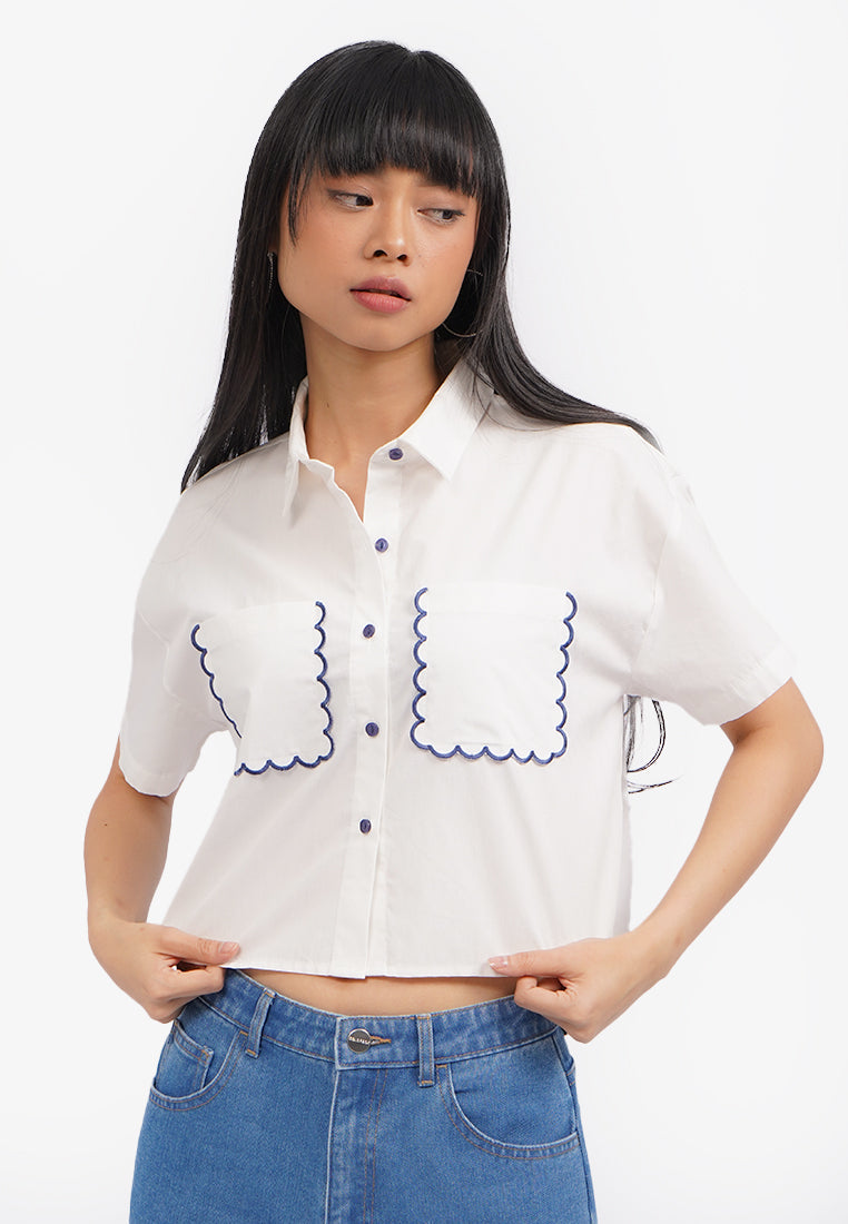 Embroidered Pocket Shirt Off White