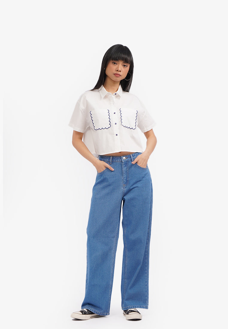 Embroidered Pocket Shirt Off White