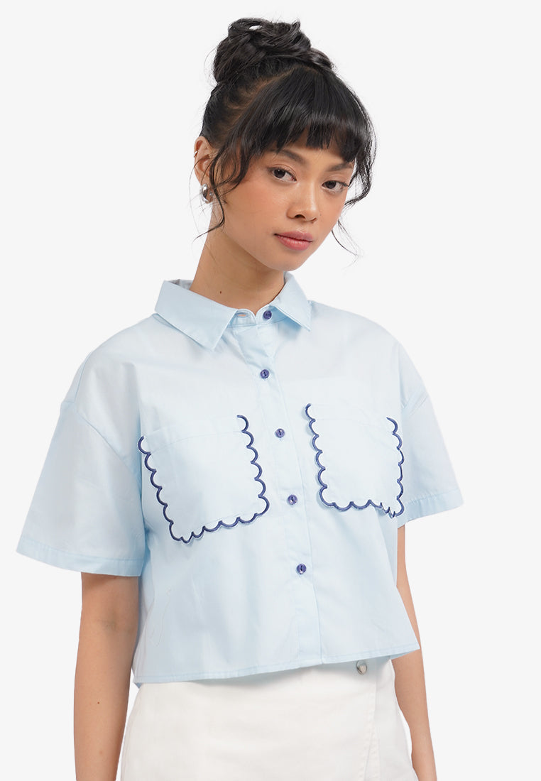 Embroidered Pocket Shirt L.Blue