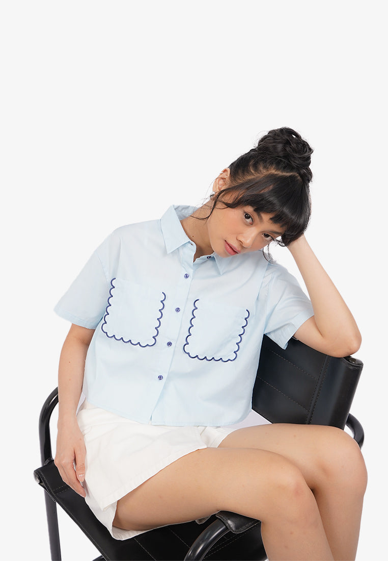 Embroidered Pocket Shirt L.Blue