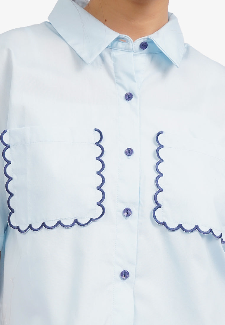 Embroidered Pocket Shirt L.Blue