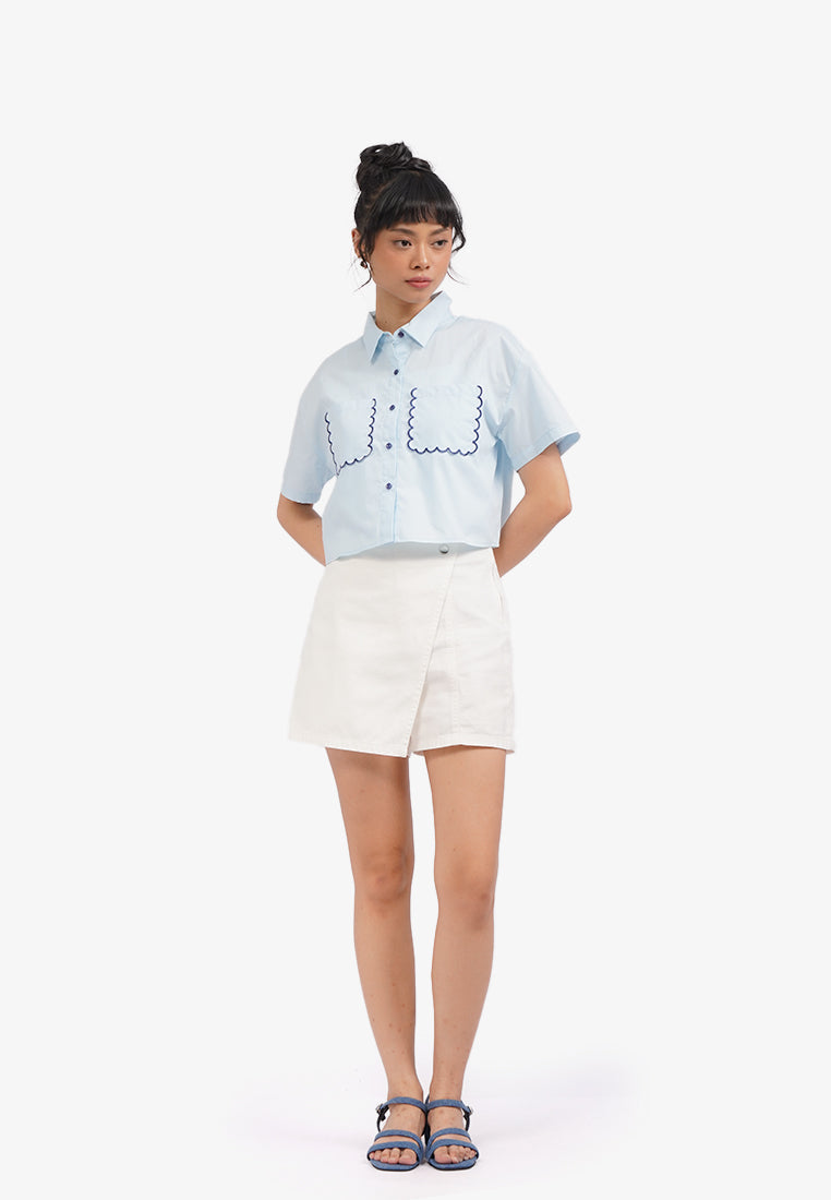 Embroidered Pocket Shirt L.Blue