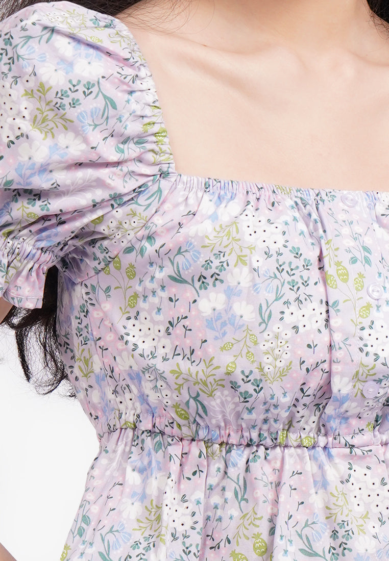 Printed Puff Sleeve Blouse Lilac
