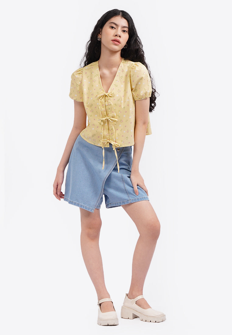Printed Tie Detail Blouse