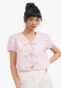 Short Sleeve Blouse with Tie Details L.Pink